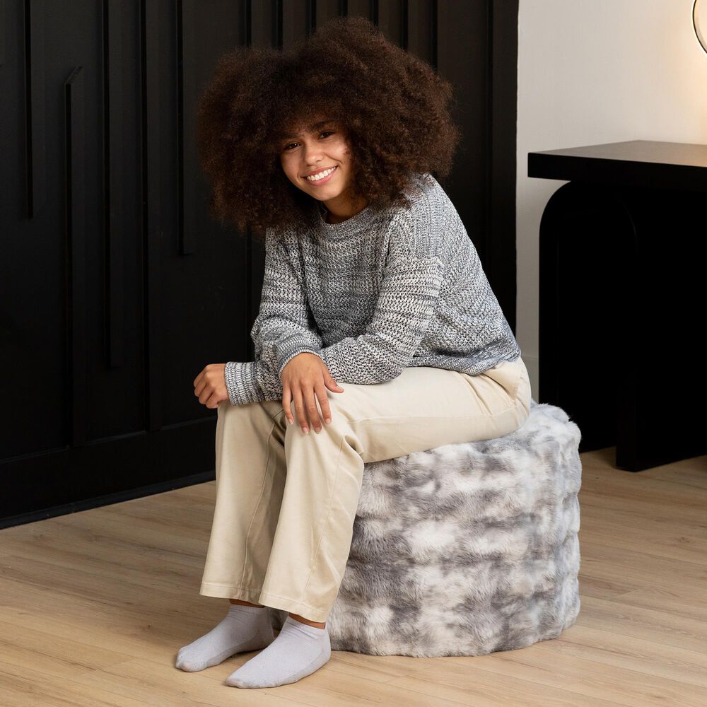 Jaxx Raven Round Accent Pouf in Phantom Grey, , large