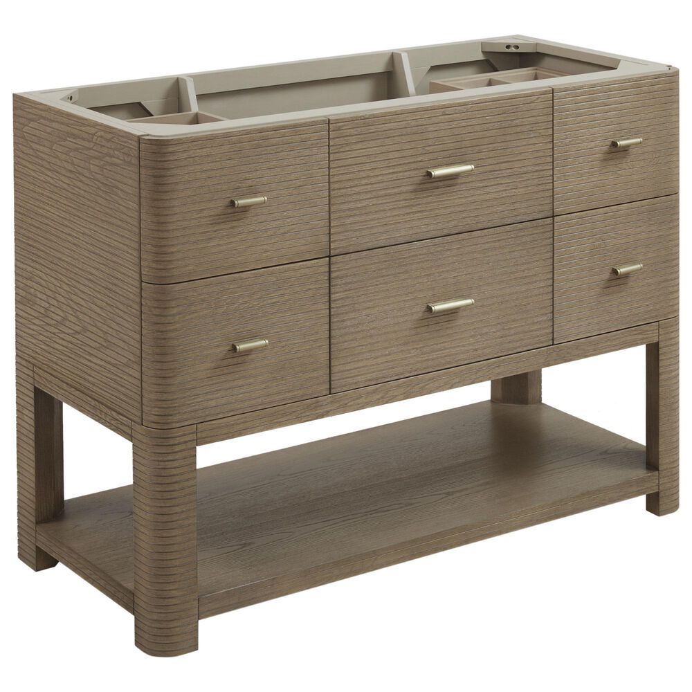 James Martin Vanities Lucian 48" Single Bathroom Vanity in Pebble Oak with 3 cm Victorian Silver Quartz Top, Rectangular Sink and FreePower Wireless Charger, , large