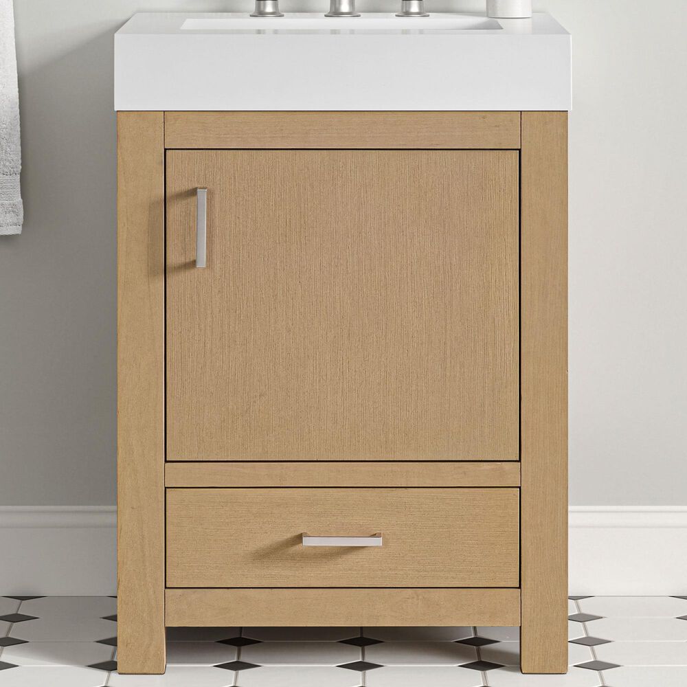 37B Alanya 24" Single Bathroom Vanity in Warm Oak with White Composite Stone Top, , large