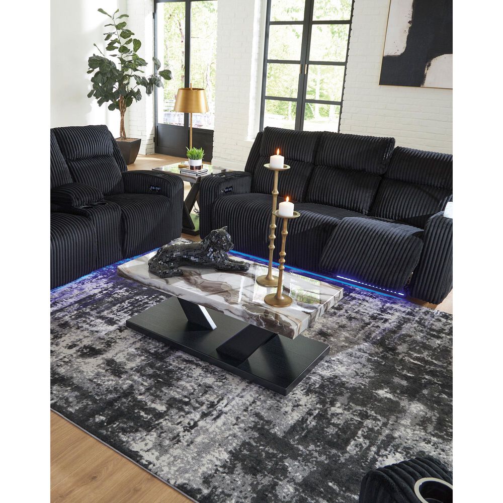 Ashley Forest Lake Power Reclining Loveseat with Console and Adjustable Headrest in Black Velvet, , large