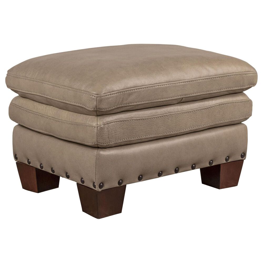 Bordeaux &amp; Co Stationary Leather Chair and Ottoman Set in Juno Pebble, , large