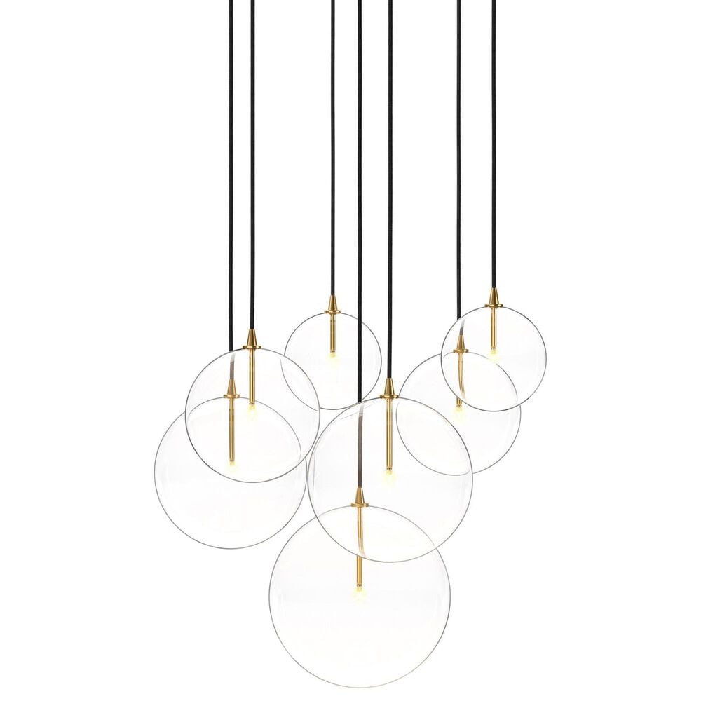 Four Hands Cluster 7-Light Chandelier in Burnished Brass and Black, , large