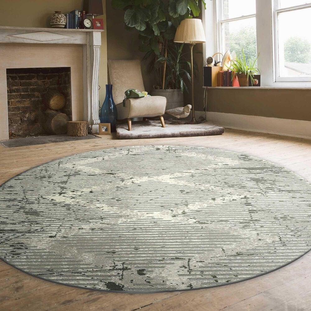 Radici USA Davide Geometric 5&#39;3&quot; Round Green Area Rug, , large