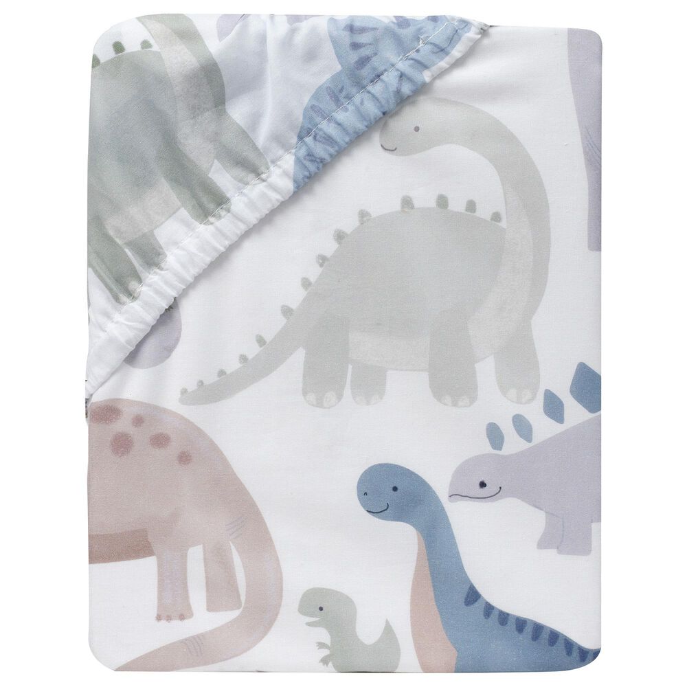 Lambs & Ivy Dino-Might Fitted Crib Sheet in White, Gray and Blue, , large