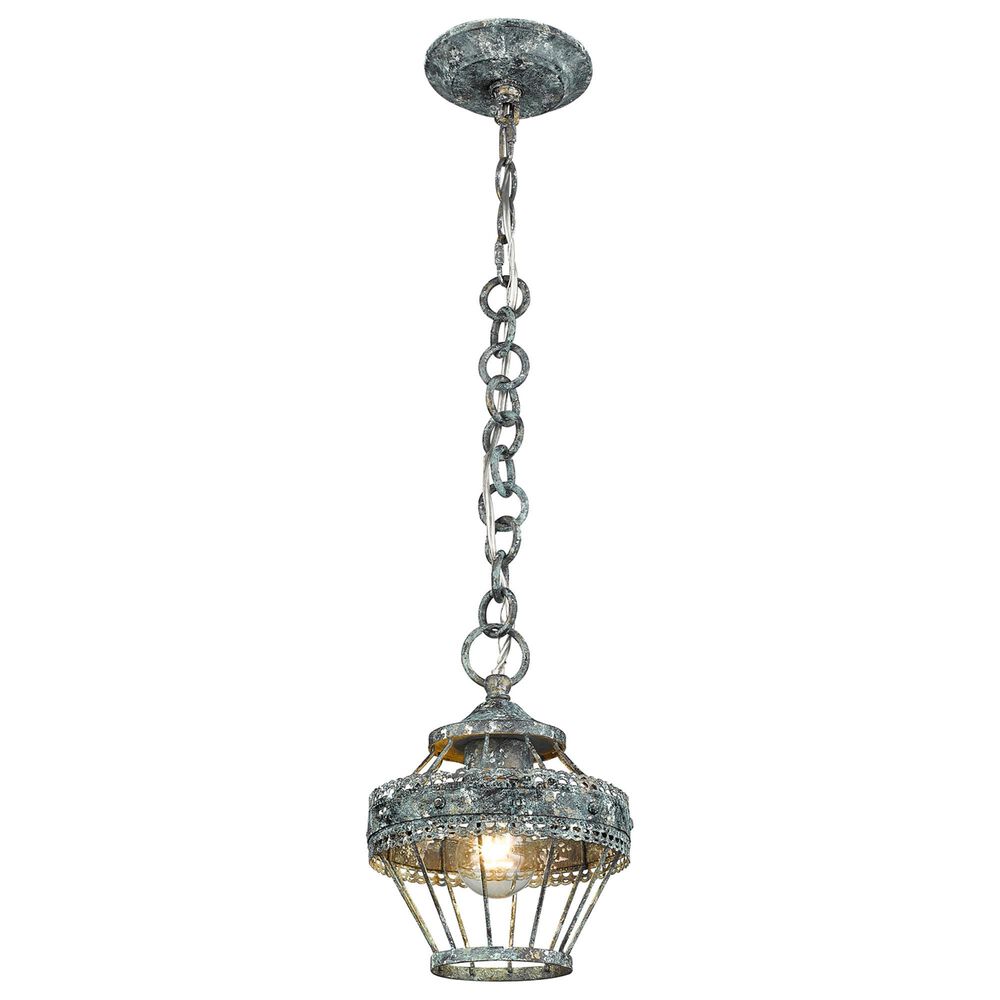 Golden Lighting Ferris 1-Light Mini Pendant in Blue Verde Patina, White and Gold, , large