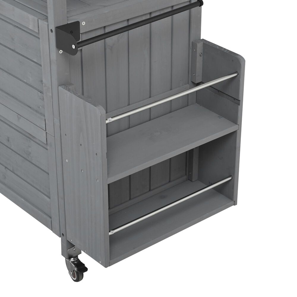 Hearth and Haven Outdoor Kitchen Island Cart with Adjustable Shelves and Stainless Steel Top in Gray, , large