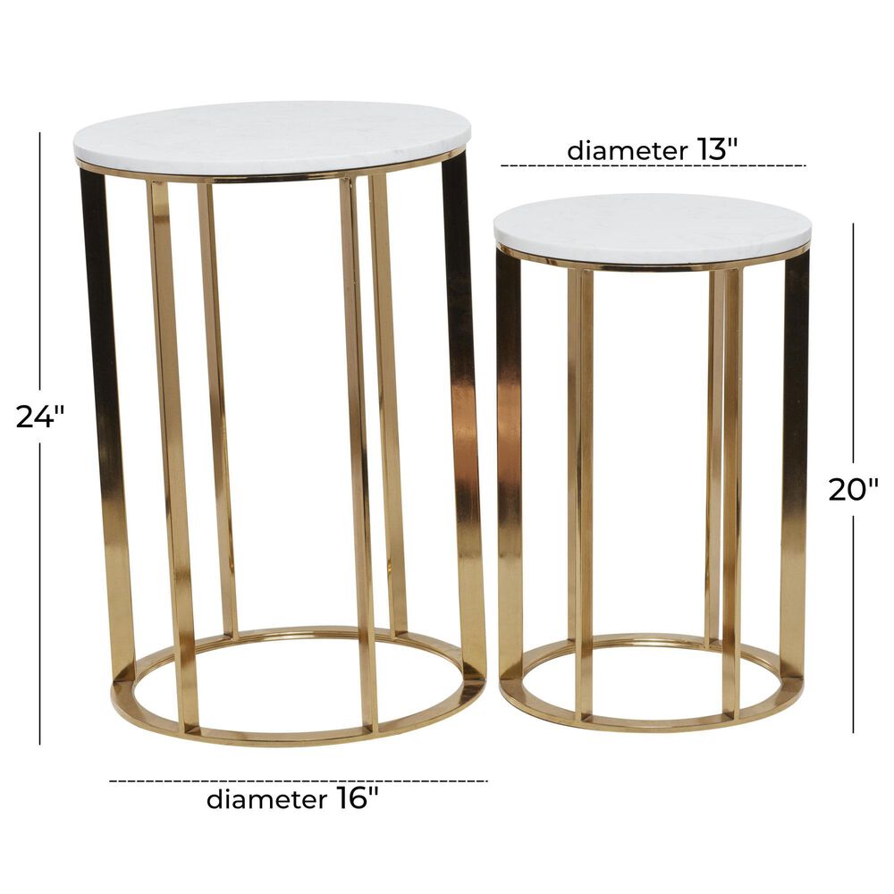 Maple and Jade End Table with Marble Top in Gold (Set of 2), , large