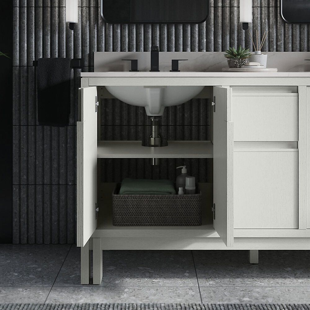 Kohler Solive 60" Double Bathroom Vanity in Gossamer White with 2 cm White Quartz Top and Rectangular Sinks, , large