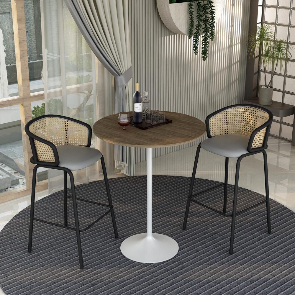 Leisuremod LeisureMod Verve Collection Modern Bar Height Table White Base with 36 Round Dark Walnut MDF Top, , large