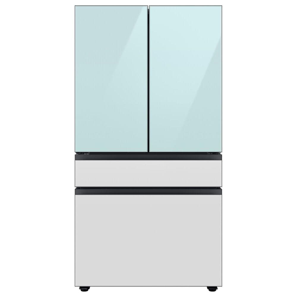 Samsung Bespoke Bespoke 23 Cu. Ft. Counter Depth French Door Refrigerator with Beverage Center - Morning Blue Glass Top Panel with White Glass Middle and Bottom Panels Included, , large