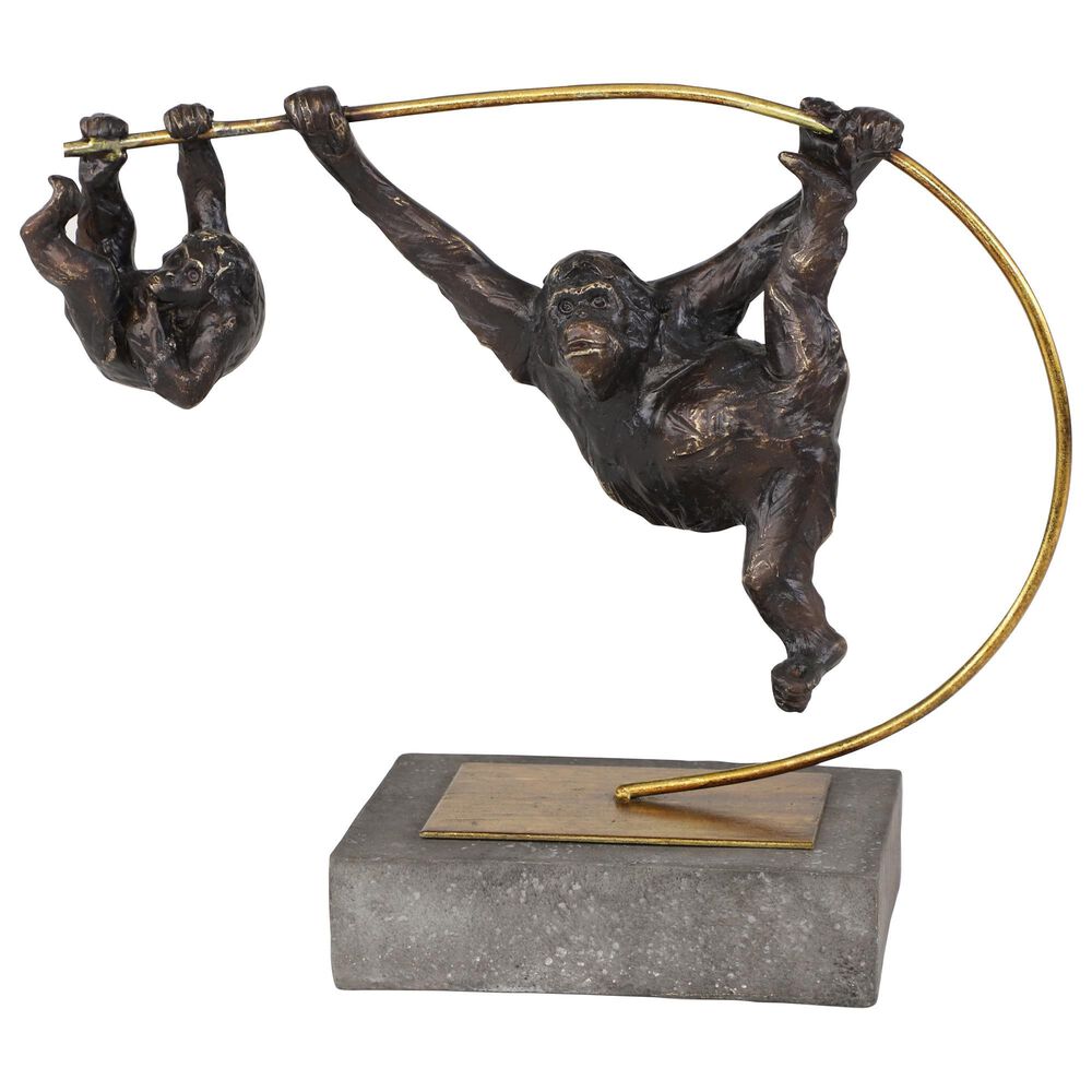 Maple and Jade 15" Resin Ape Sculpture in Blackish-Brown, Gold and Dark Gray, , large