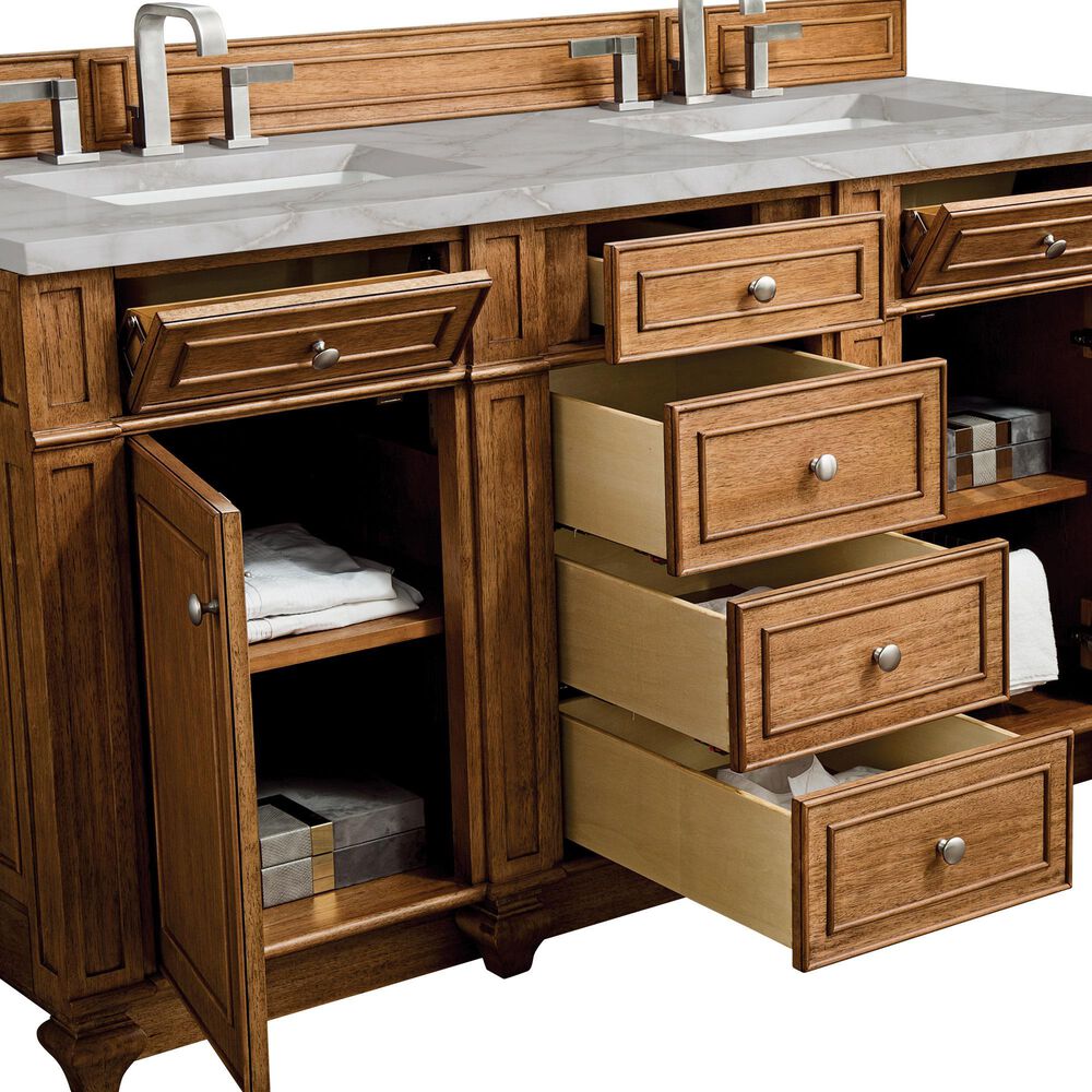 James Martin Vanities Bristol 60" Double Bathroom Vanity in Saddle Brown with 3 cm Eternal Jasmine Pearl Silestone Top, Rectangular Sinks and FreePower Wireless Charger, , large