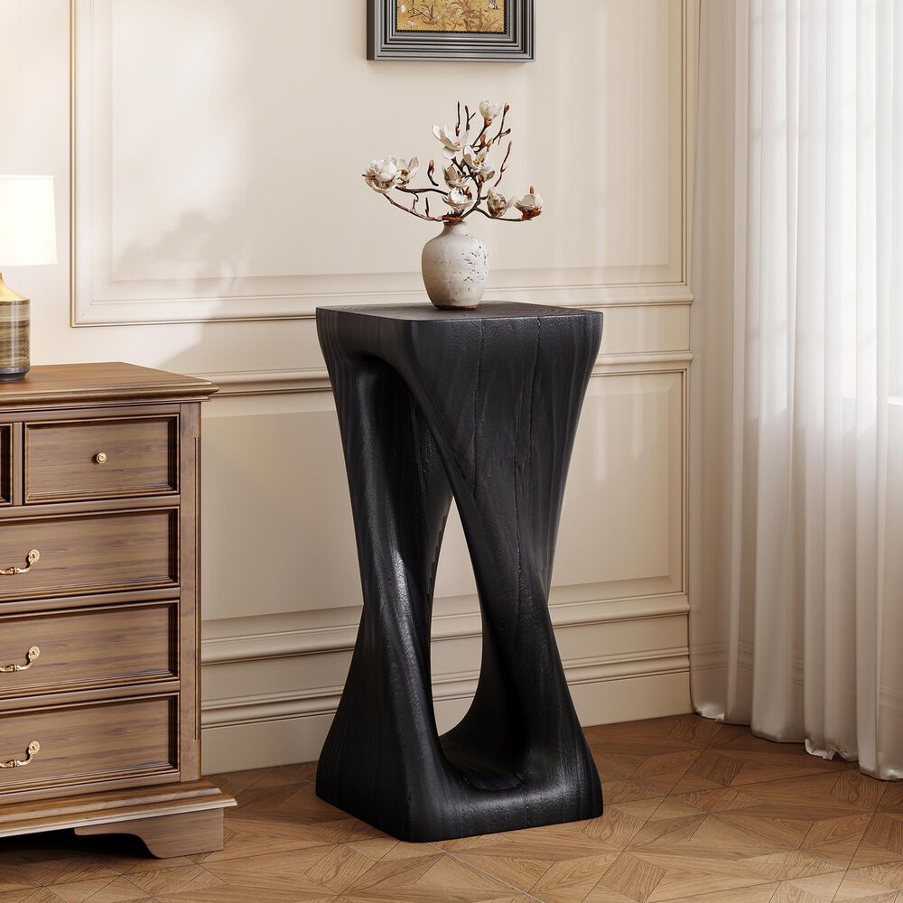 Hearth and Haven Outdoor End Table with Twist Design in Black, , large