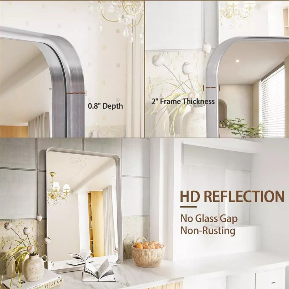 HOMLUX 40" x 30" Rectangular Decorative Wall Mirror in Silver, , large