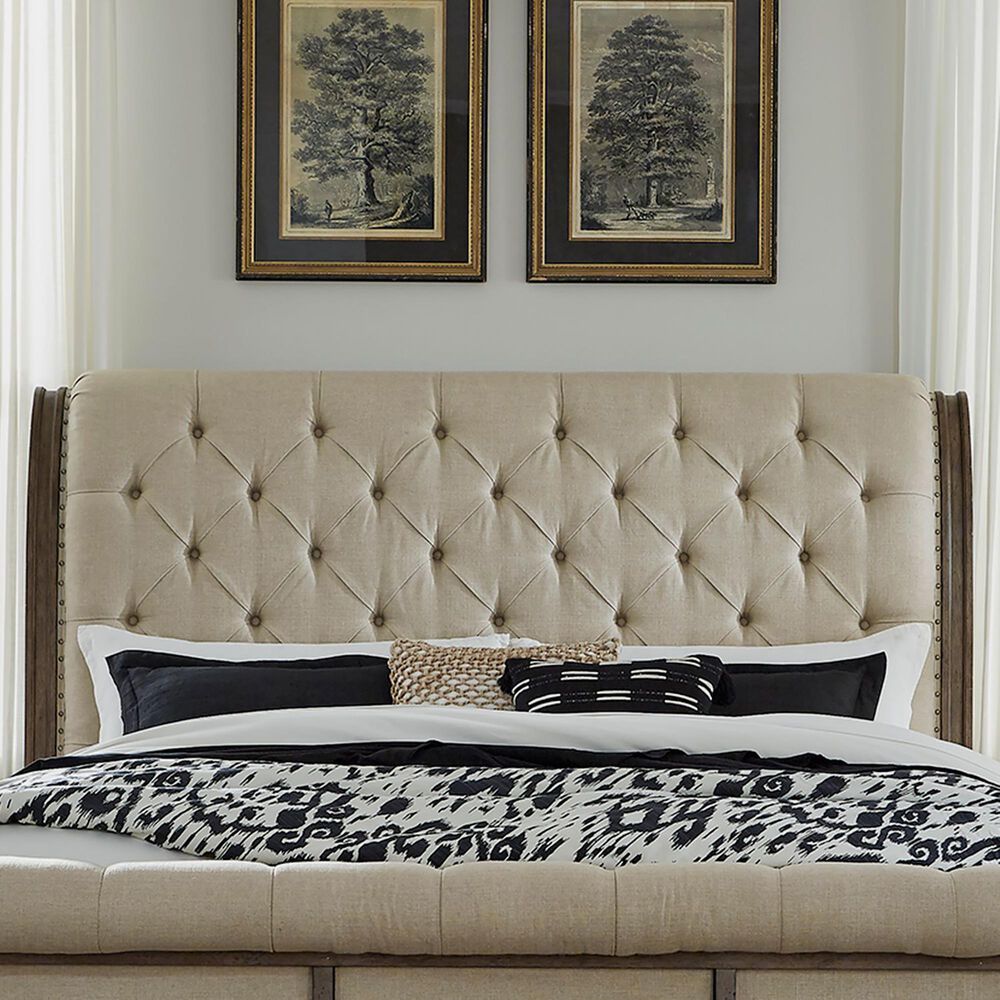 Belle Furnishings Americana Farmhouse Queen Sleigh Bed in Dusty Taupe, , large