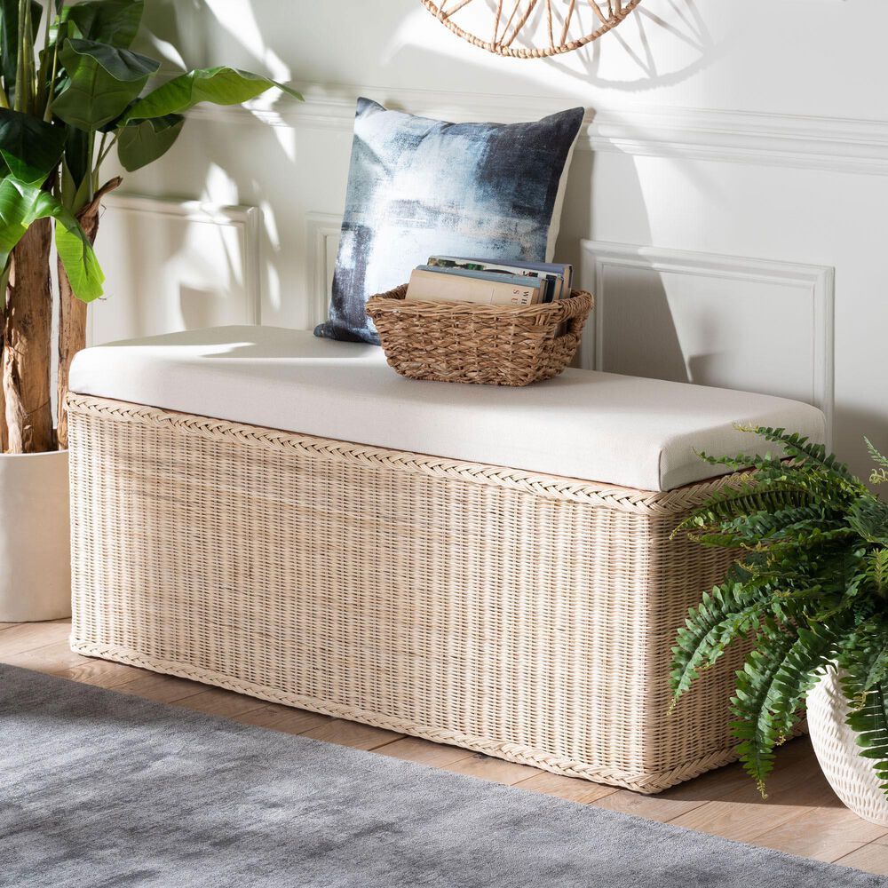 Baxton Studio Barid Rectangle Storage Bench in Natural, , large