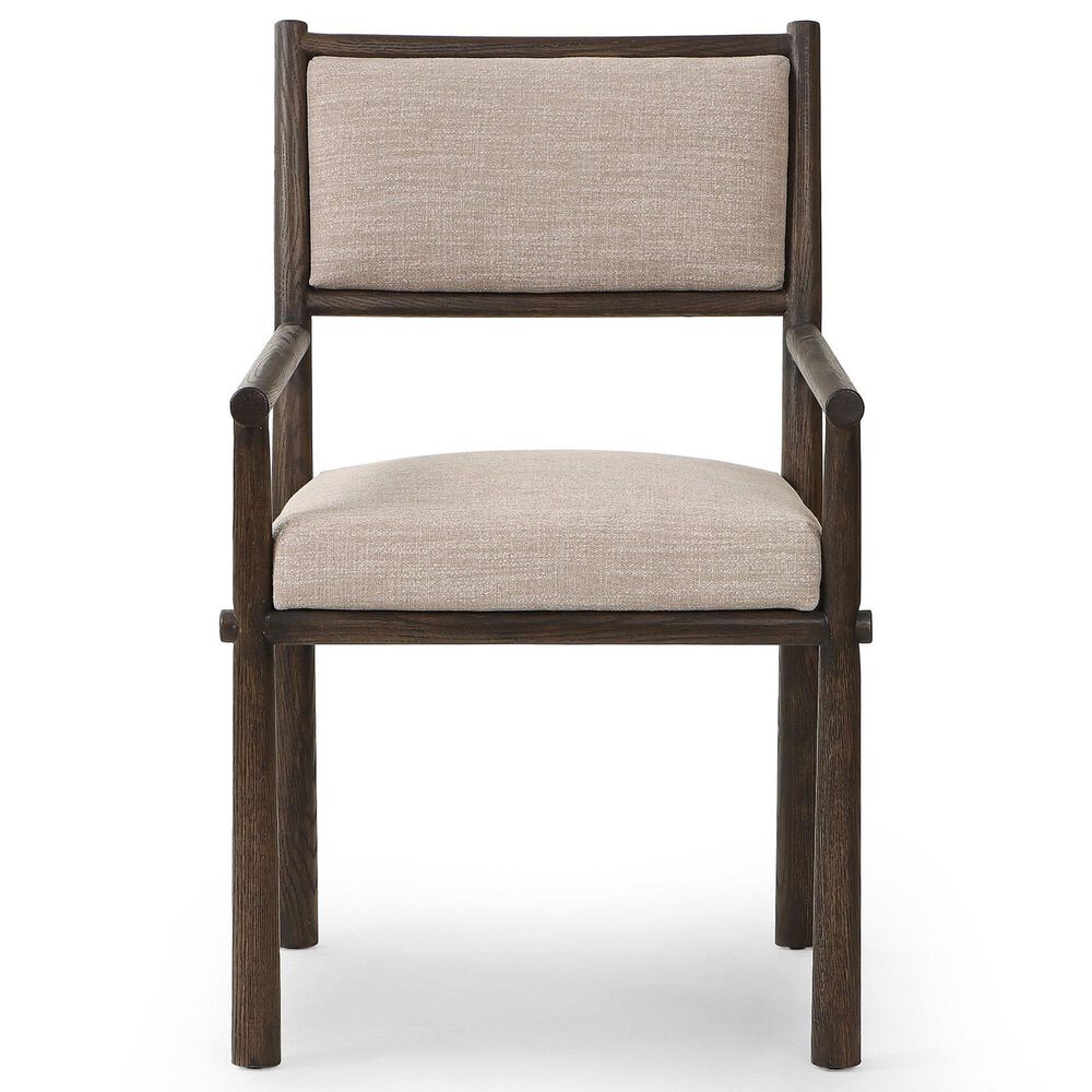 Four Hands Akiro Dining Arm Chair with Laken Stone Fabric in Warm Oak, , large