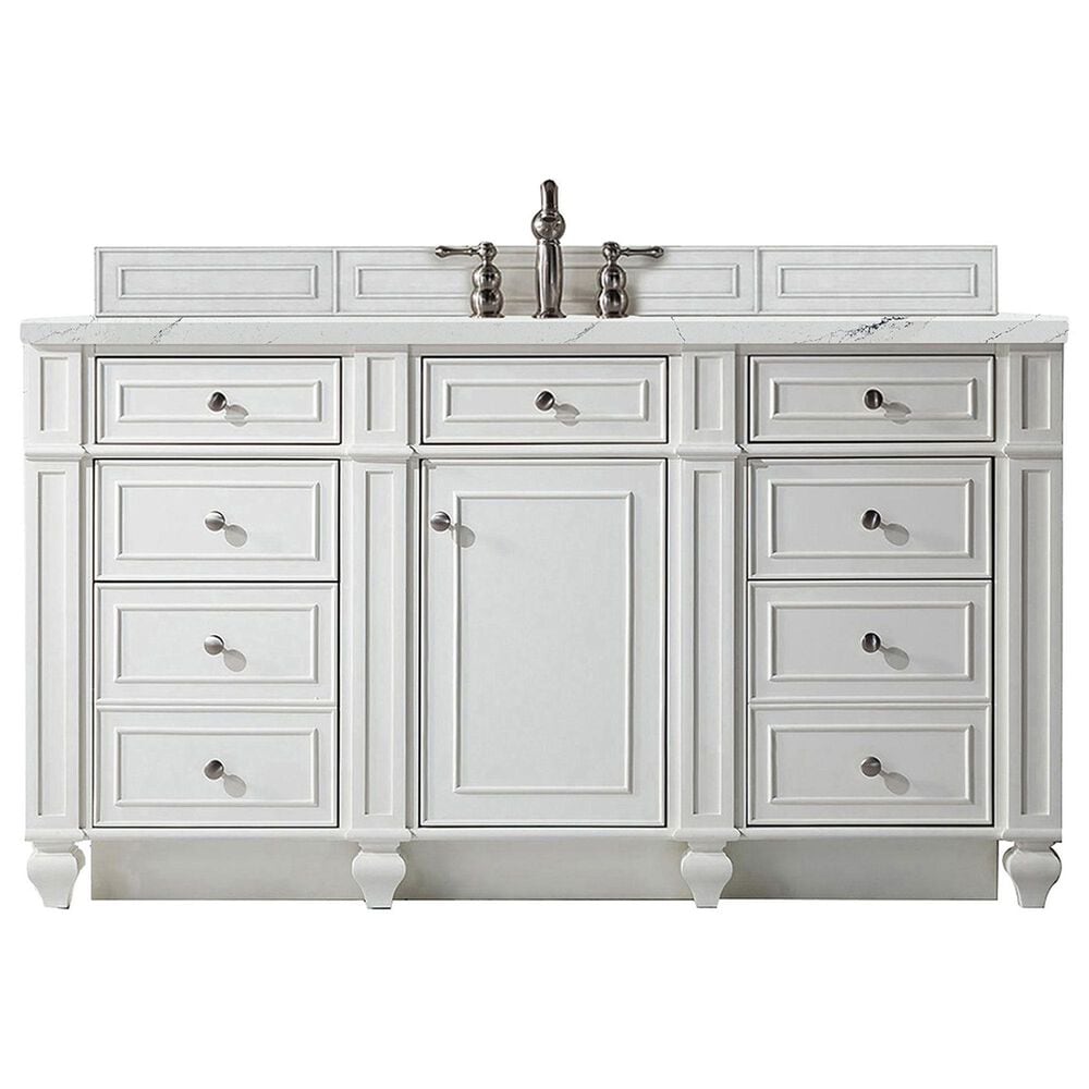 James Martin Vanities Bristol 60" Single Bathroom Vanity in Bright White with 3 cm Ethereal Noctis Quartz Top and Rectangular Sink, , large