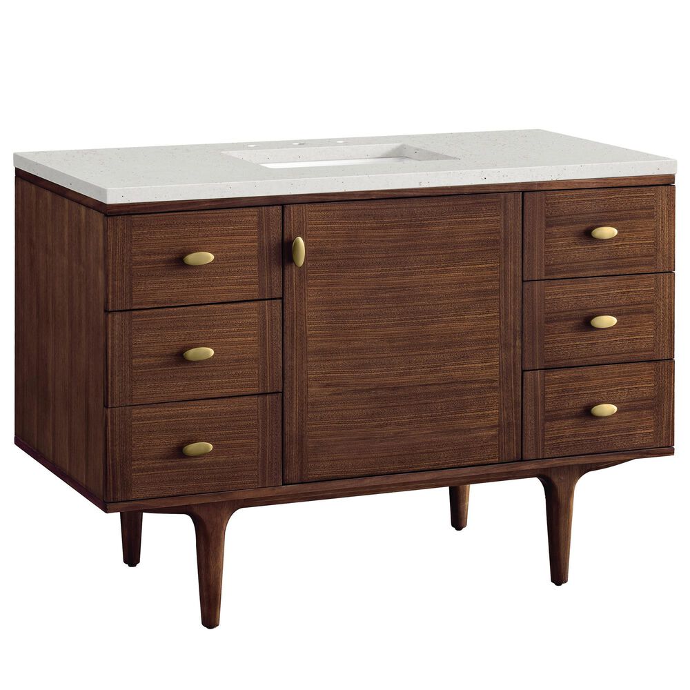 James Martin Vanities Amberly 48" Single Bathroom Vanity in Mid-Century Walnut with 3 cm Lime Delight Quartz Top and Rectangular Sink, , large