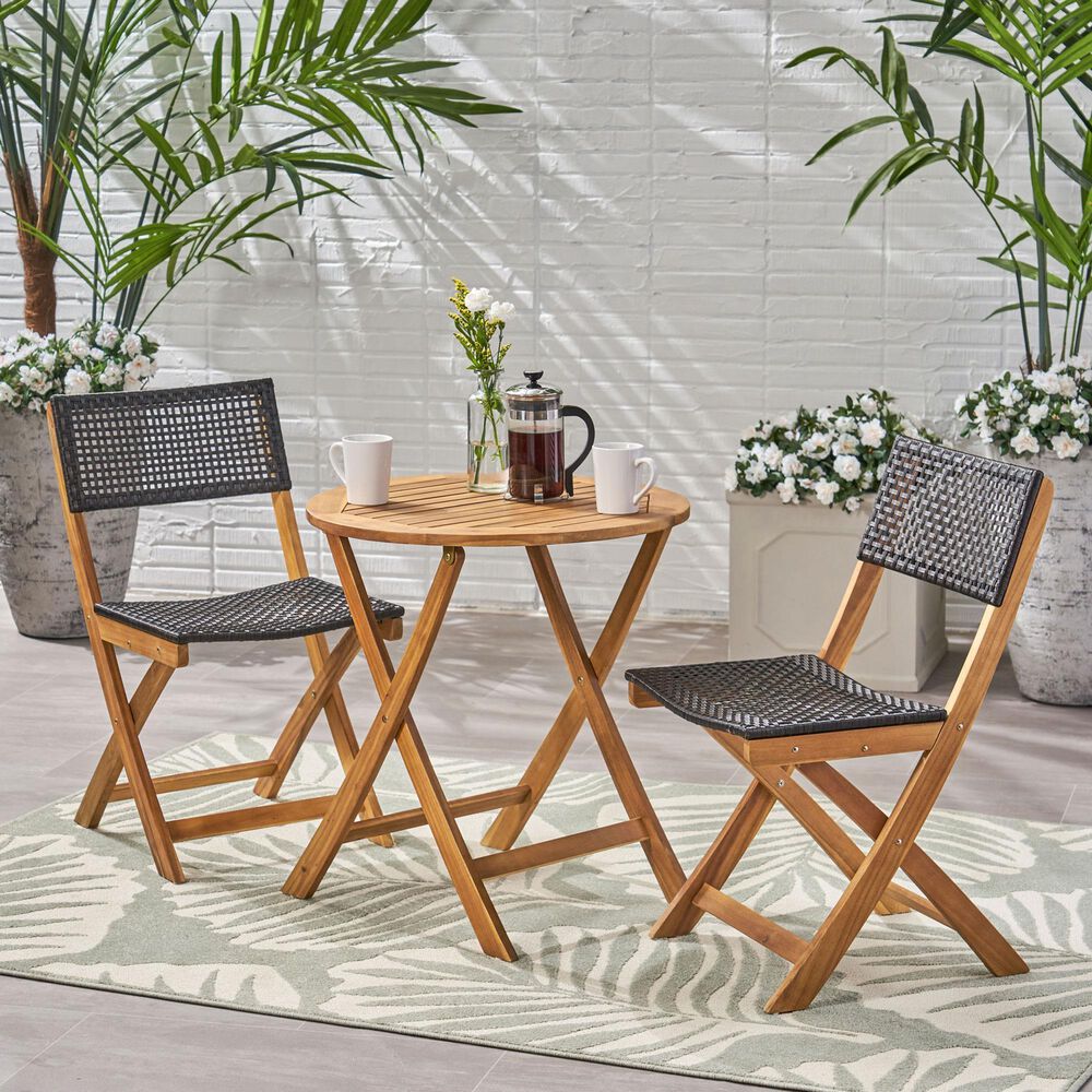Hearth and Haven Hillside 3-Piece Outdoor Bistro Set in Brown and Black, , large