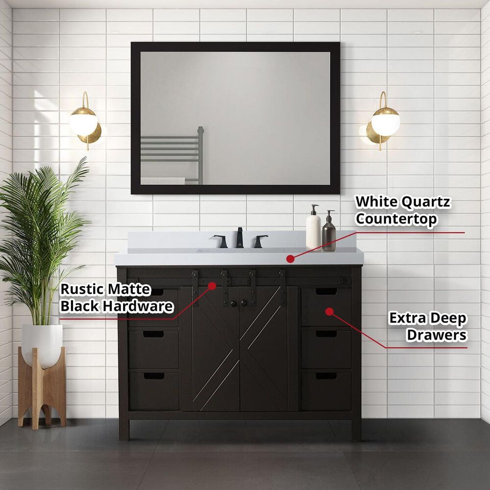Lexora Home Marsyas 48&quot; Single Bathroom Vanity in Brown with White Quartz Top and Rectangular Sink, , large