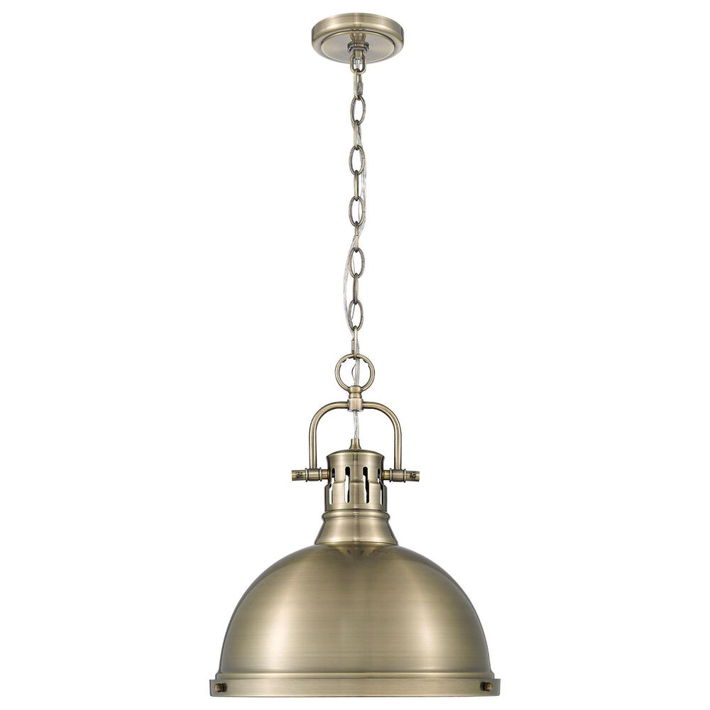 Golden Lighting Duncan 1-Light Pendant with Chain in Aged Brass, , large