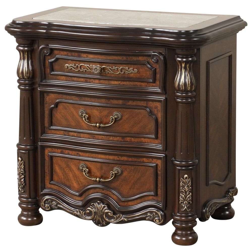 New Heritage Design Bella Note 3-Drawer Nightstand in Mahogany Brown, , large
