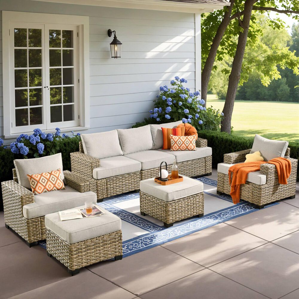 HOMLUX 7-Piece Modular Patio  Conversation Set in Gray, , large