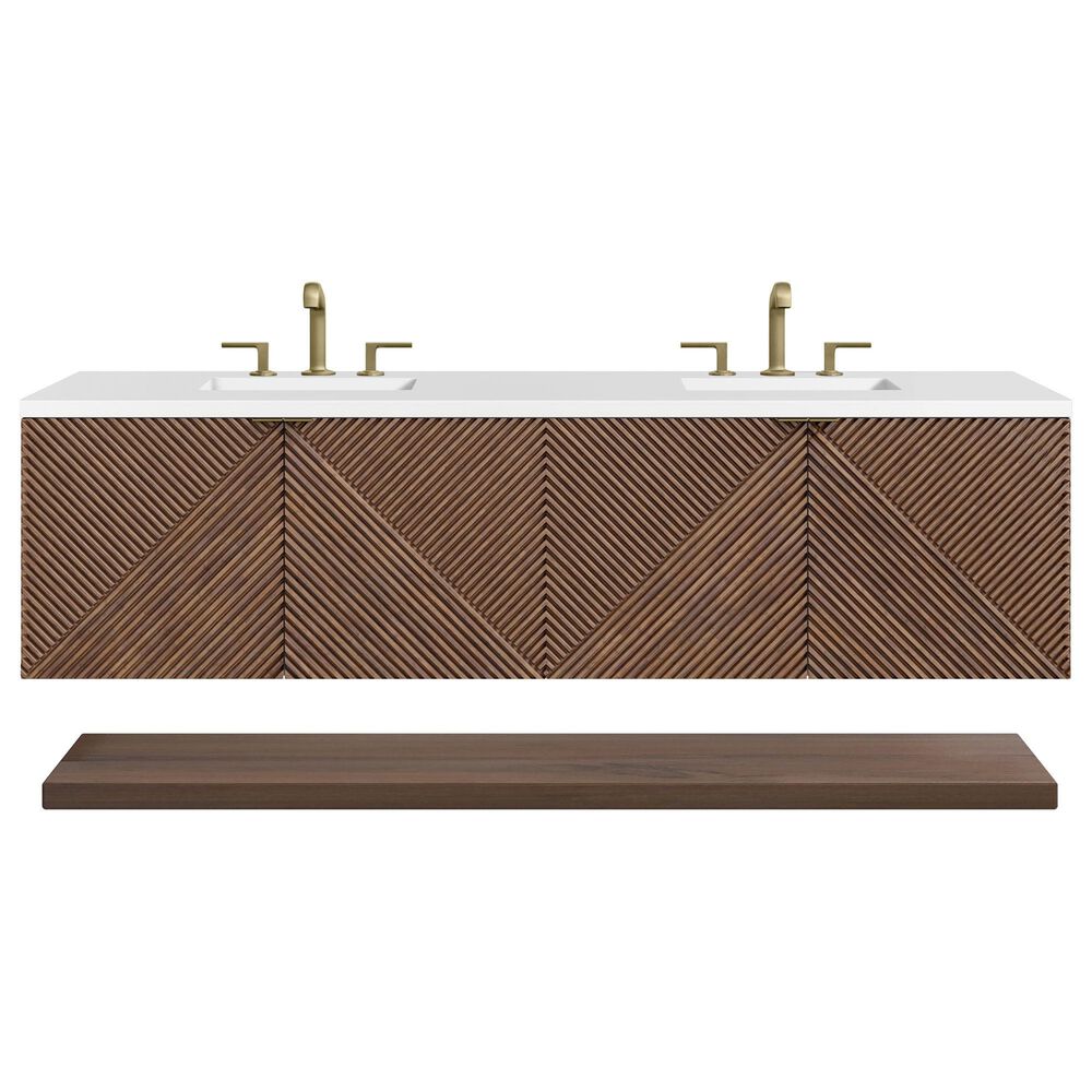 James Martin Vanities Marcello 72" Double Bathroom Vanity in Chestnut with 3 cm White Zeus Quartz Top and Rectangular Sinks, , large