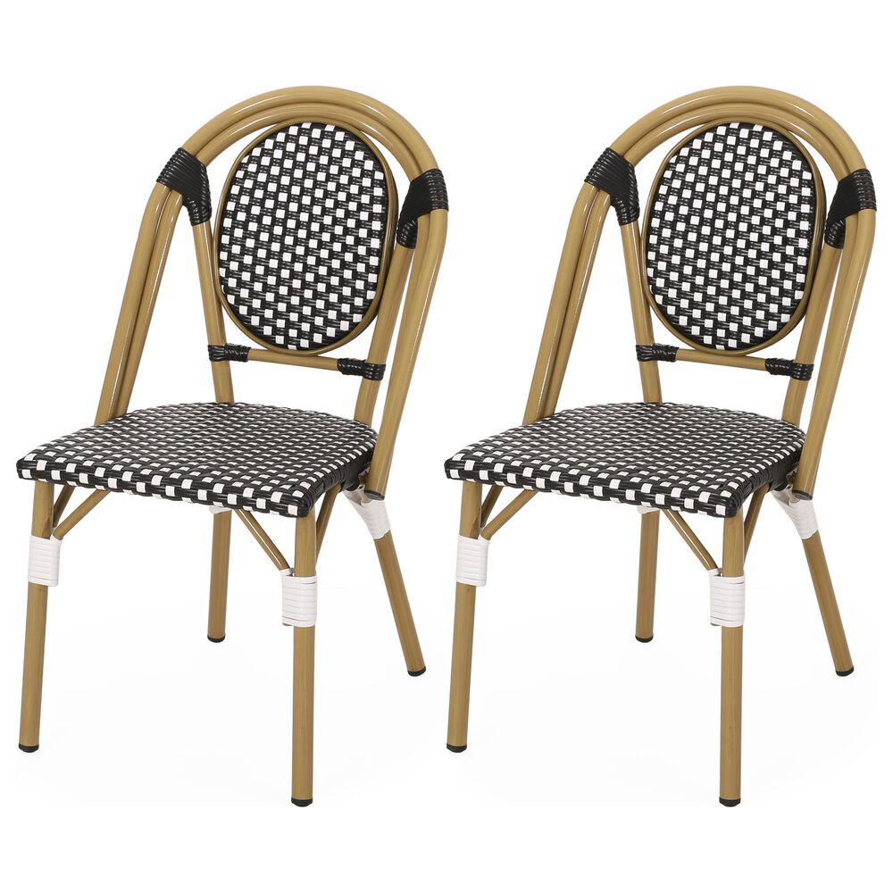 Hearth and Haven Outdoor French Bistro Chair in White, Black and Yellow (Set of 2), , large
