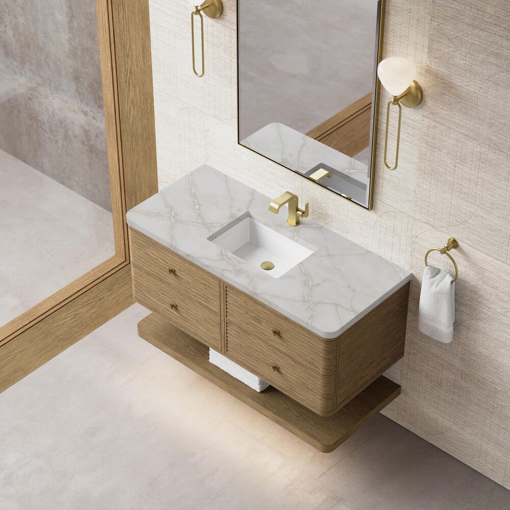 James Martin Allamari 48" Single Bathroom Vanity in Dune Mist with 3 cm Victorian Silver Silestone Top and Rectangular Sink, , large