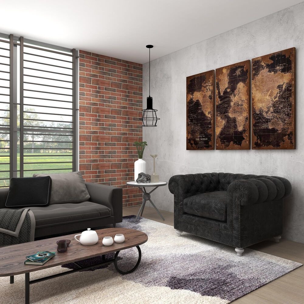 Maple and Jade 47&quot; x 22&quot; Vintage World Map Wall Decor in Black, Beige and Brown, , large