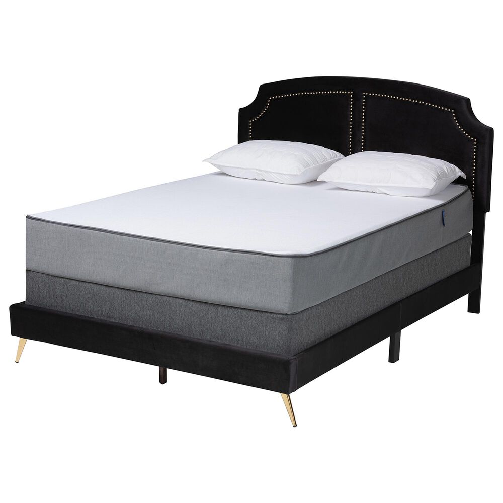 Baxton Studio Oxley Queen Panel Upholstered Bed in Gold, , large