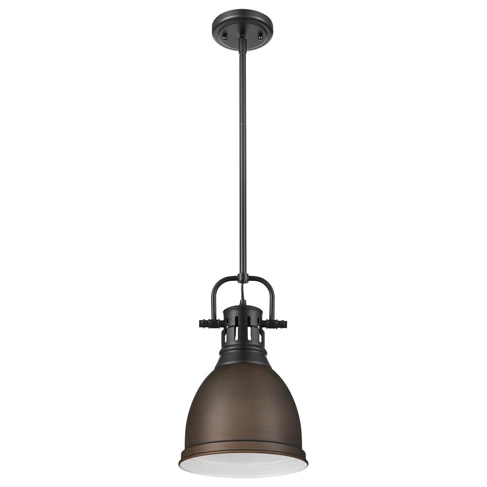Golden Lighting Duncan 1-Light Small Pendant with Rod and Rubbed Bronze Shade in Matte Black, , large