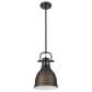 Golden Lighting Duncan 1-Light Small Pendant with Rod and Rubbed Bronze Shade in Matte Black, , large