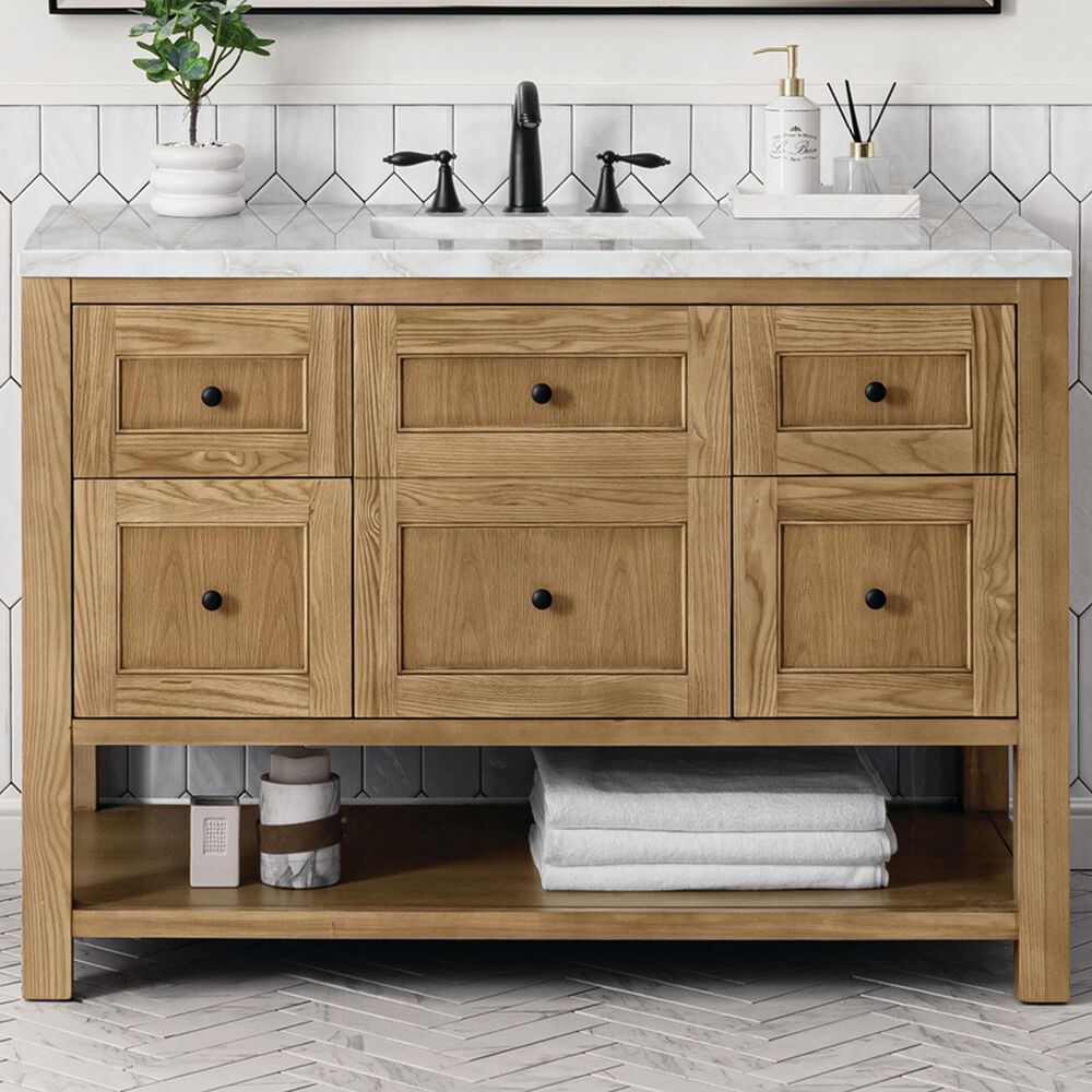 James Martin Vanities Breckenridge 48&quot; Single Bathroom Vanity in Light Natural Oak with 3 cm Victorian Silver Quartz Top and Rectangular Sink, , large