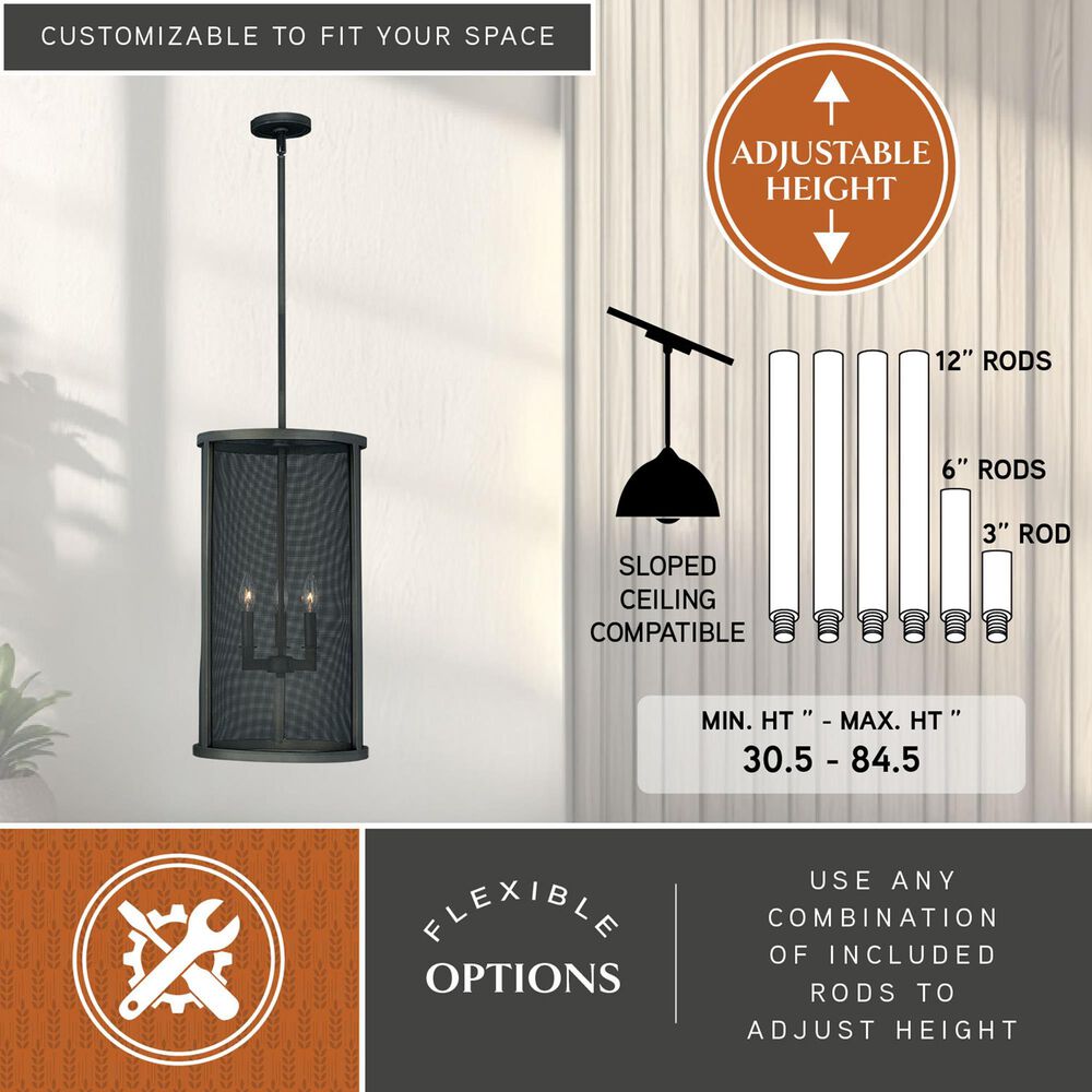 Vaxcel Wicker Park 3-Light Pendant in Warm Pewter, , large