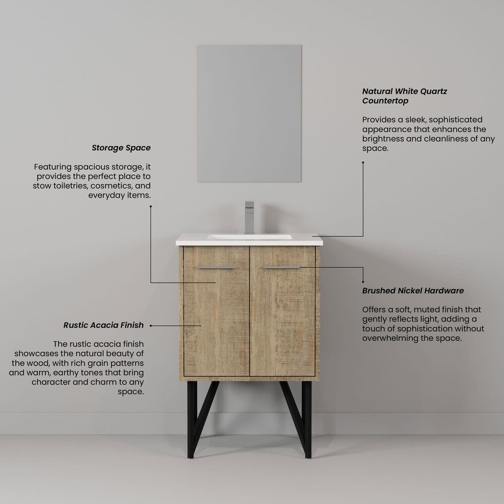 Lexora Home Lancy 24&quot; Single Bathroom Vanity in Rustic Acacia with 2 cm White Quartz Top and Rectangular Sink, , large