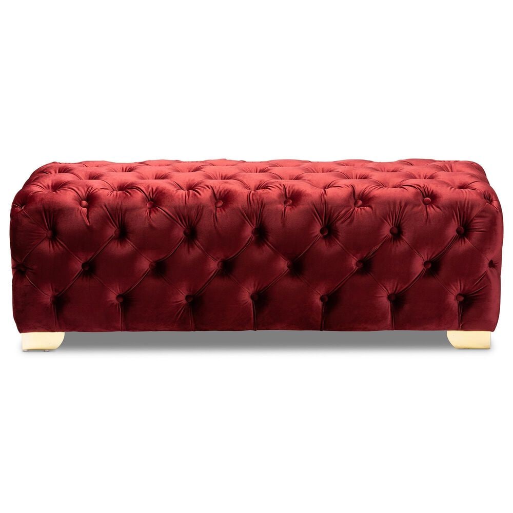 Baxton Studio Avara Bench Ottoman in Burgundy, , large