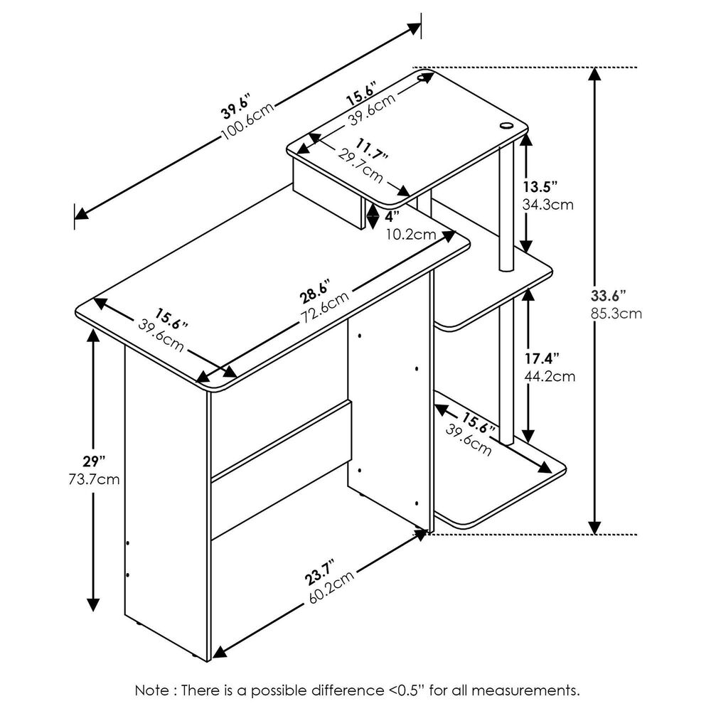 HOMLUX 40" Computer Desk with Open Side Shelves in Espresso and Black, , large