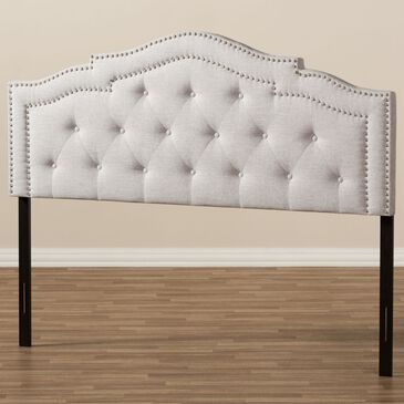 Baxton Studio Edith Queen Upholstered Panel Headboard in Greyish Beige, , large