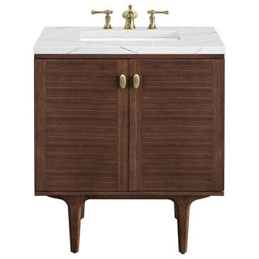 James Martin Vanities Amberly 30" Single Bathroom Vanity in Walnut with 3 cm Ethereal Noctis Quartz Top and Rectangular Sink, , large