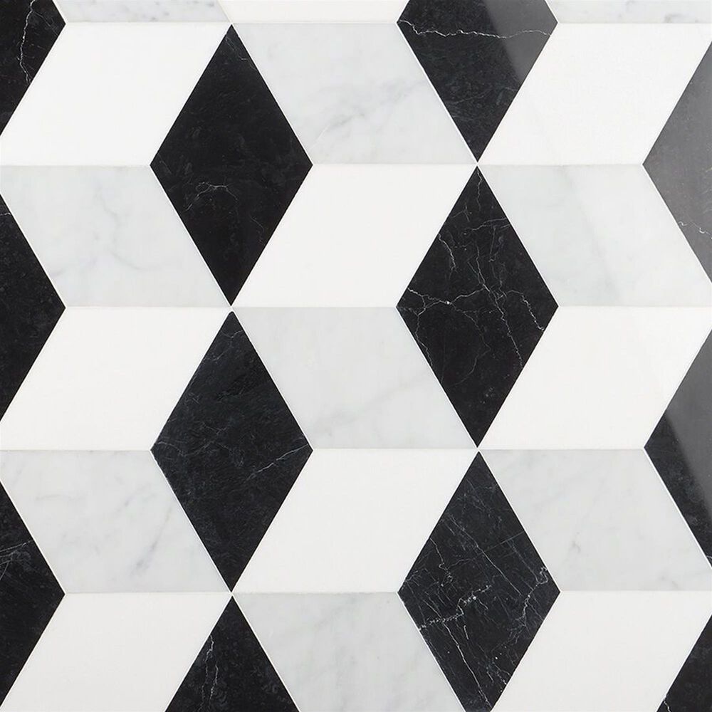 Soho Studio Pari Classico Thassos, Nero and Carrara 8" x 9.21" Marble Mosaic Sheet, , large