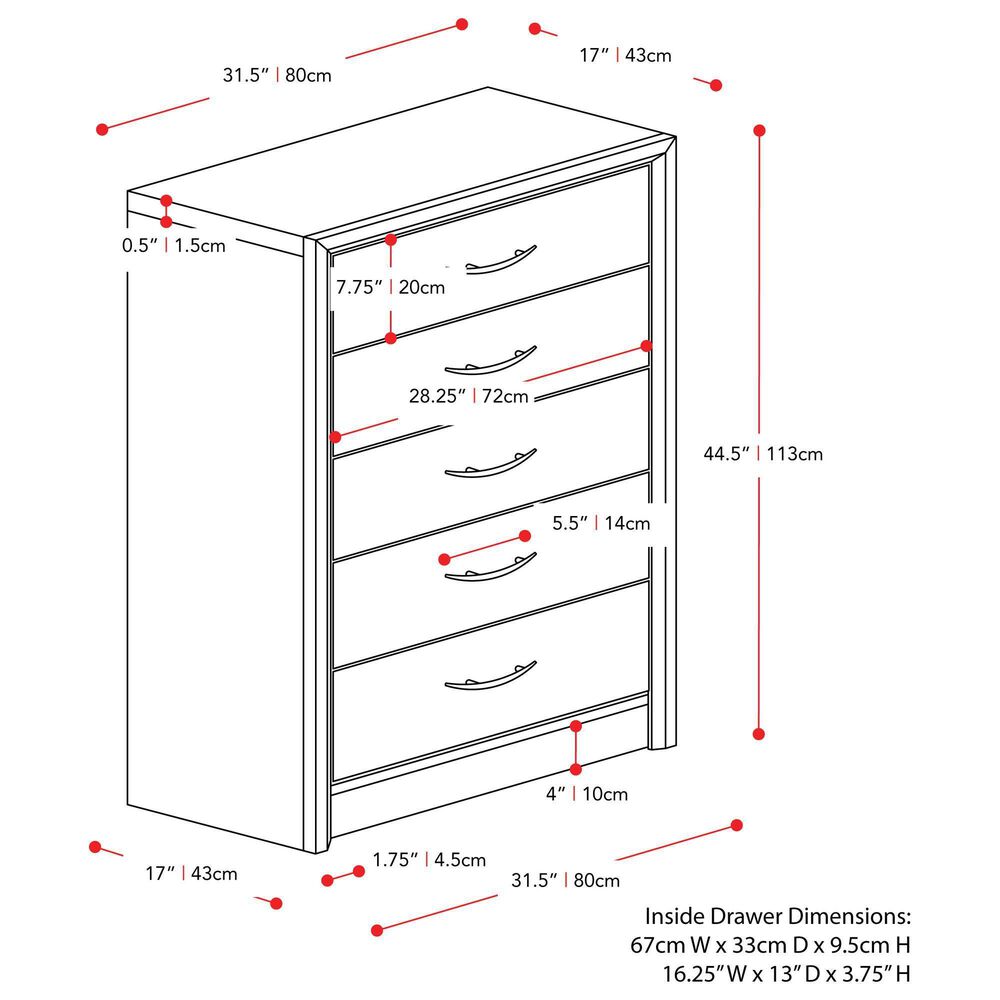 CorLiving Newport 5 Drawer Tall Dresser in Black Oak, , large