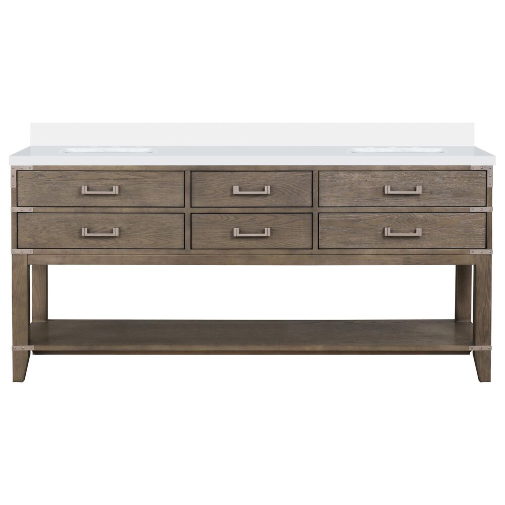 Lexora Home Norwalk 72&quot; Double Bathroom Vanity in Grey Oak with White Quartz Top and Rectangular Sinks, , large