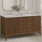 James Martin Vanities Myrrin 60" Double Bathroom Vanity in Mid-Century Walnut with 3 cm Eternal Jasmine Pearl Silestone Top, Rectangular Sinks and FreePower Wireless Charger, , large