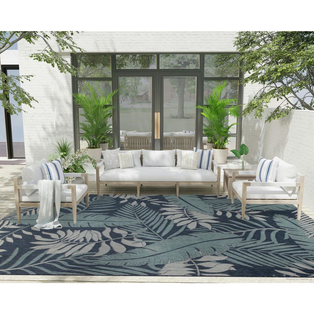 Nourison Garden Oasis GOA02 Navy 9&#39; x 12&#39; Indoor/Outdoor Area Rug, , large