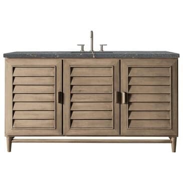 James Martin Vanities Portland 60" Single Bathroom Vanity in Whitewashed Walnut with 3 cm Parisien Bleu Quartz Top and Rectangular Sink, , large