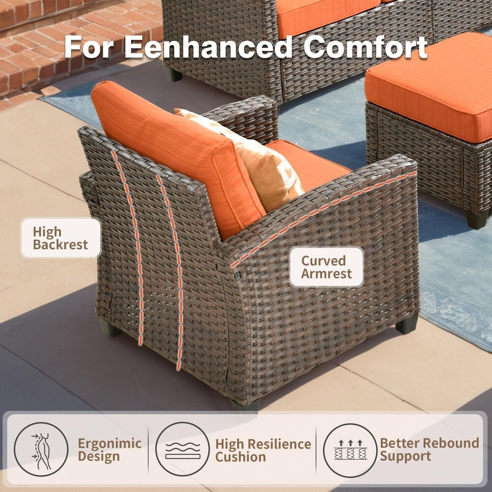 HOMLUX 8-Piece Patio Conversation Set with Fire Pit Table in Orange Red, , large