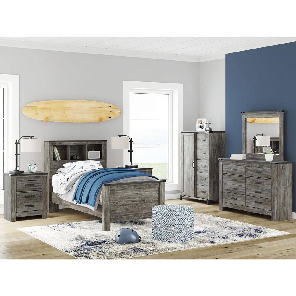 Ashley Frandern 4-Piece Twin Bookcase Bedroom Set in Rustic Warm Gray, , large